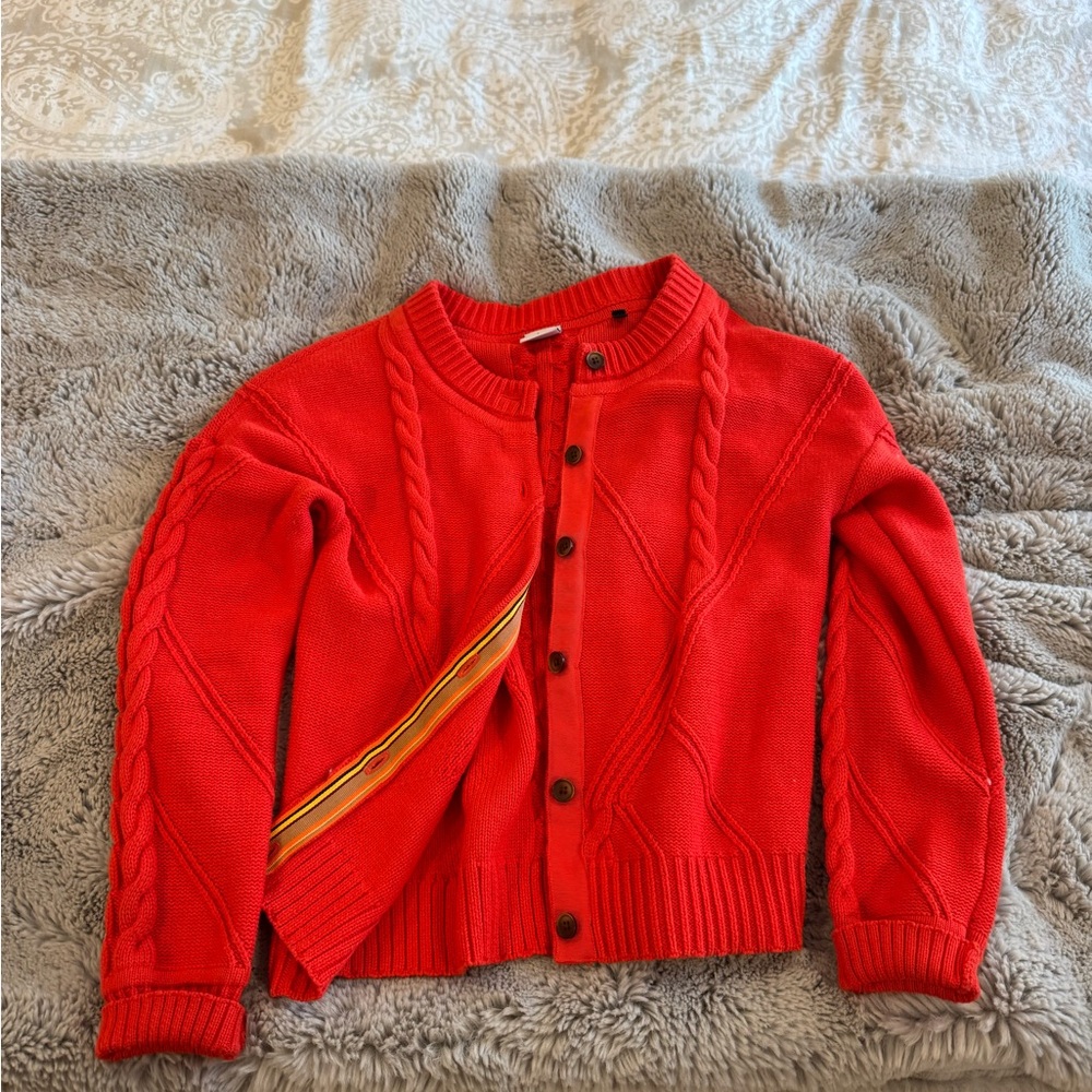 Red Cable Knit Cardigan